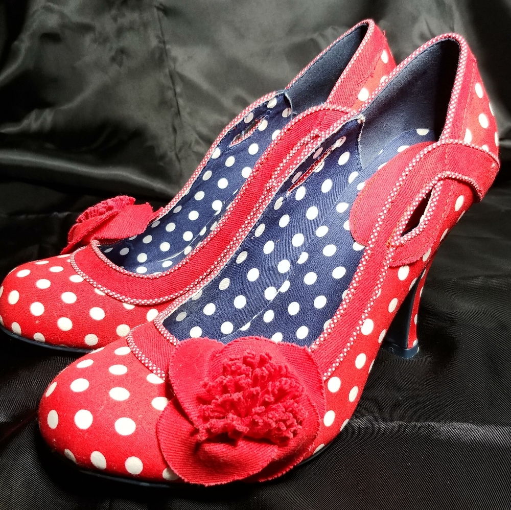 Ruby Shoo Red Heels With White Polka Dots Size 8
